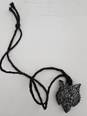 Handmade Resin Gray Werewolf Head Tie Necklace